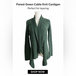 89th & Madison Deep Green Cable Knit Cardigan